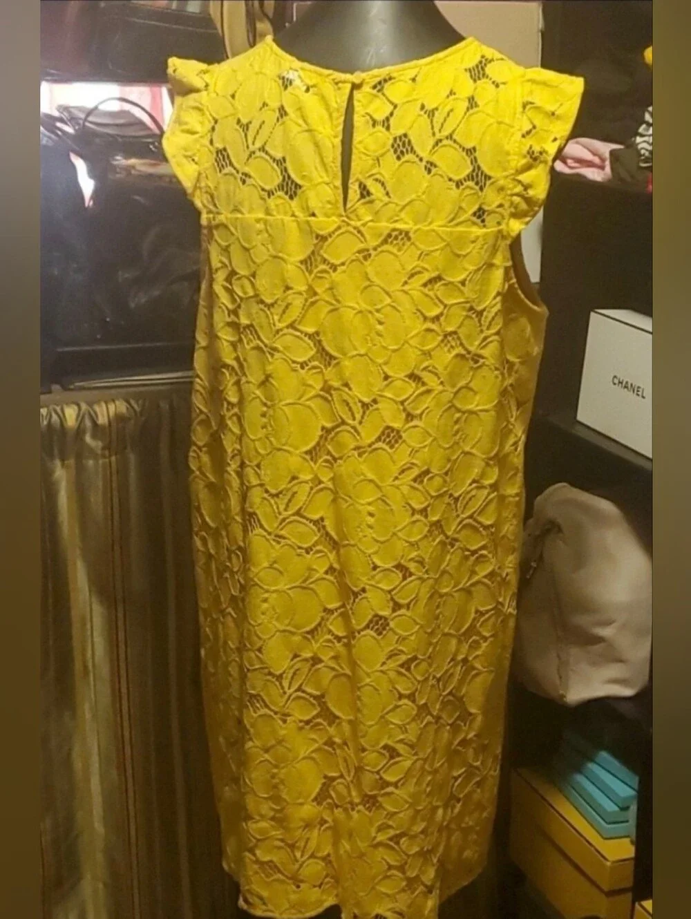 Monteau Yellow Floral Lace Shift Dress